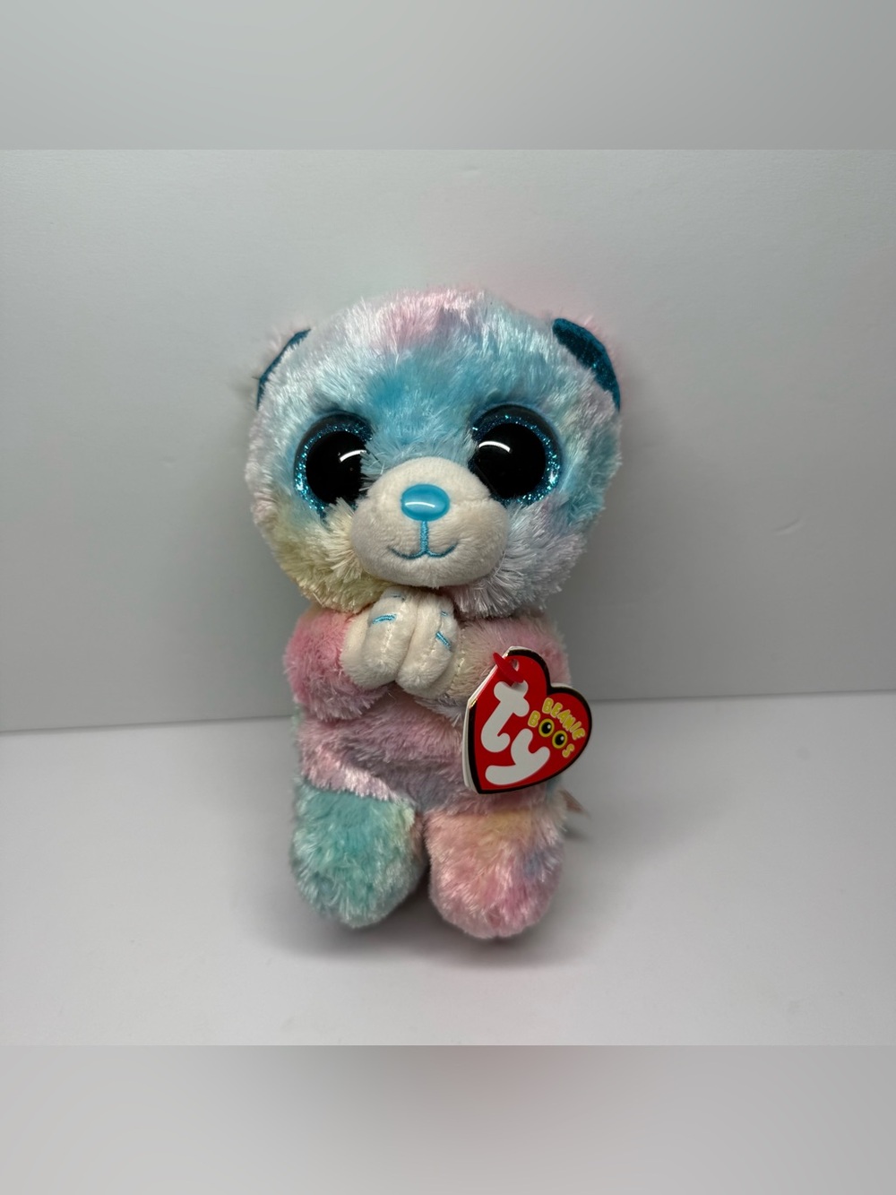 2020 Ty Beanie Boos Hope Rainbow Tie-Dye Praying Bear Blue Plush Stuffed Toy 7"